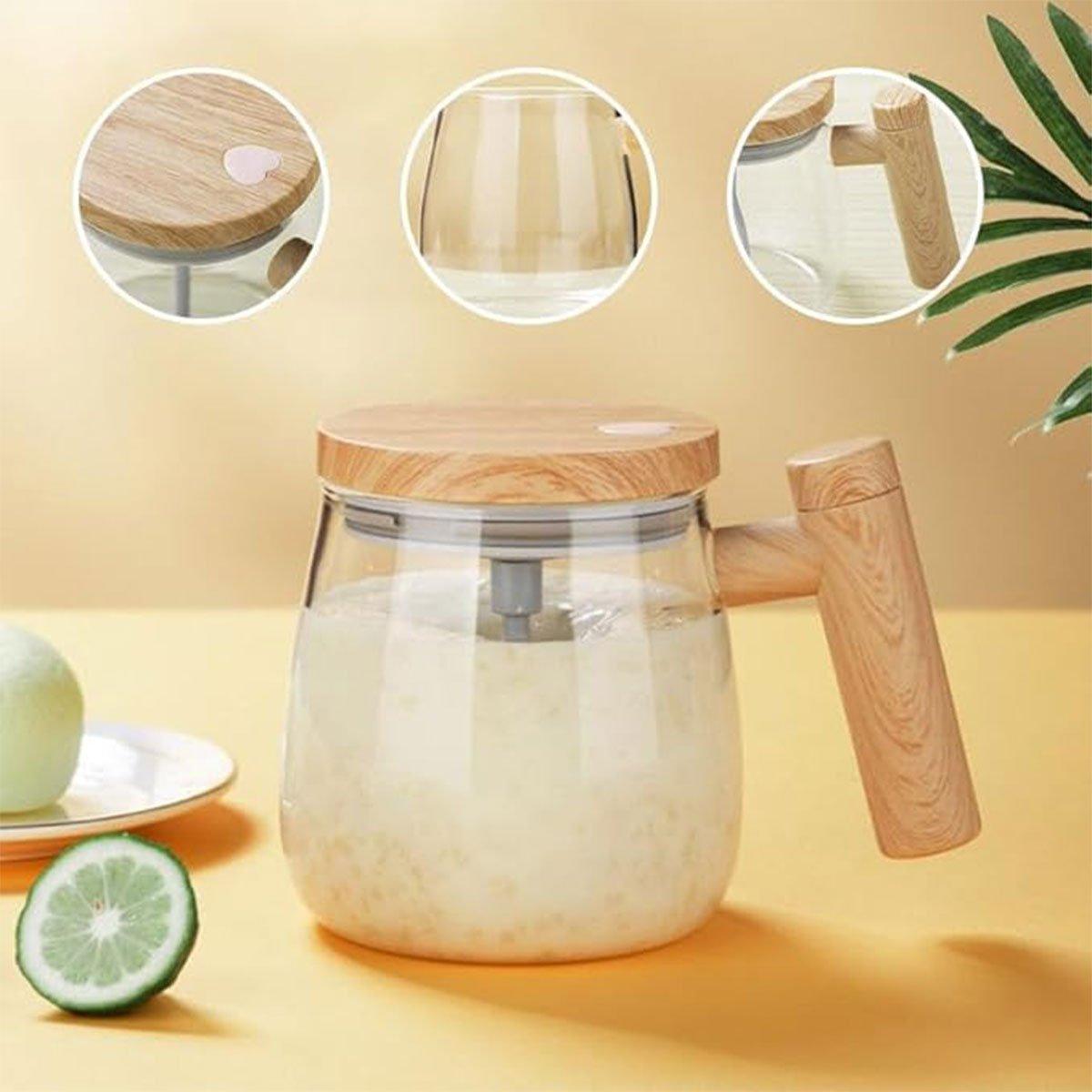 Electric Self Stirring Cup with Woodgrain Handle – Product View 8