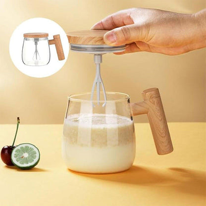 Electric Self Stirring Cup with Woodgrain Handle – Product View 9