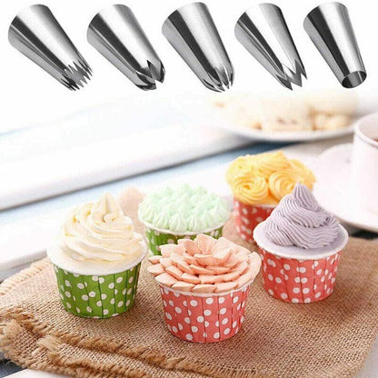 5x Large Cream Icing Piping Nozzles Set Kit Pastry Tips DIY Cake Decorating Tool
