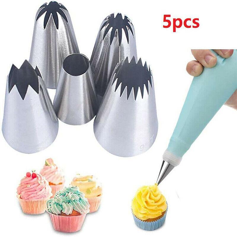 5x Large Cream Icing Piping Nozzles Set Kit Pastry Tips DIY Cake Decorating Tool