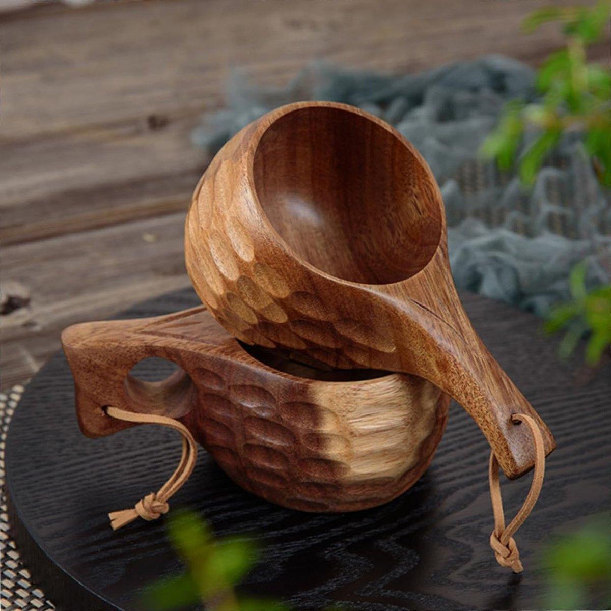 Walnut Wood Drinking Cup with Single Hole Handle – Product View 7