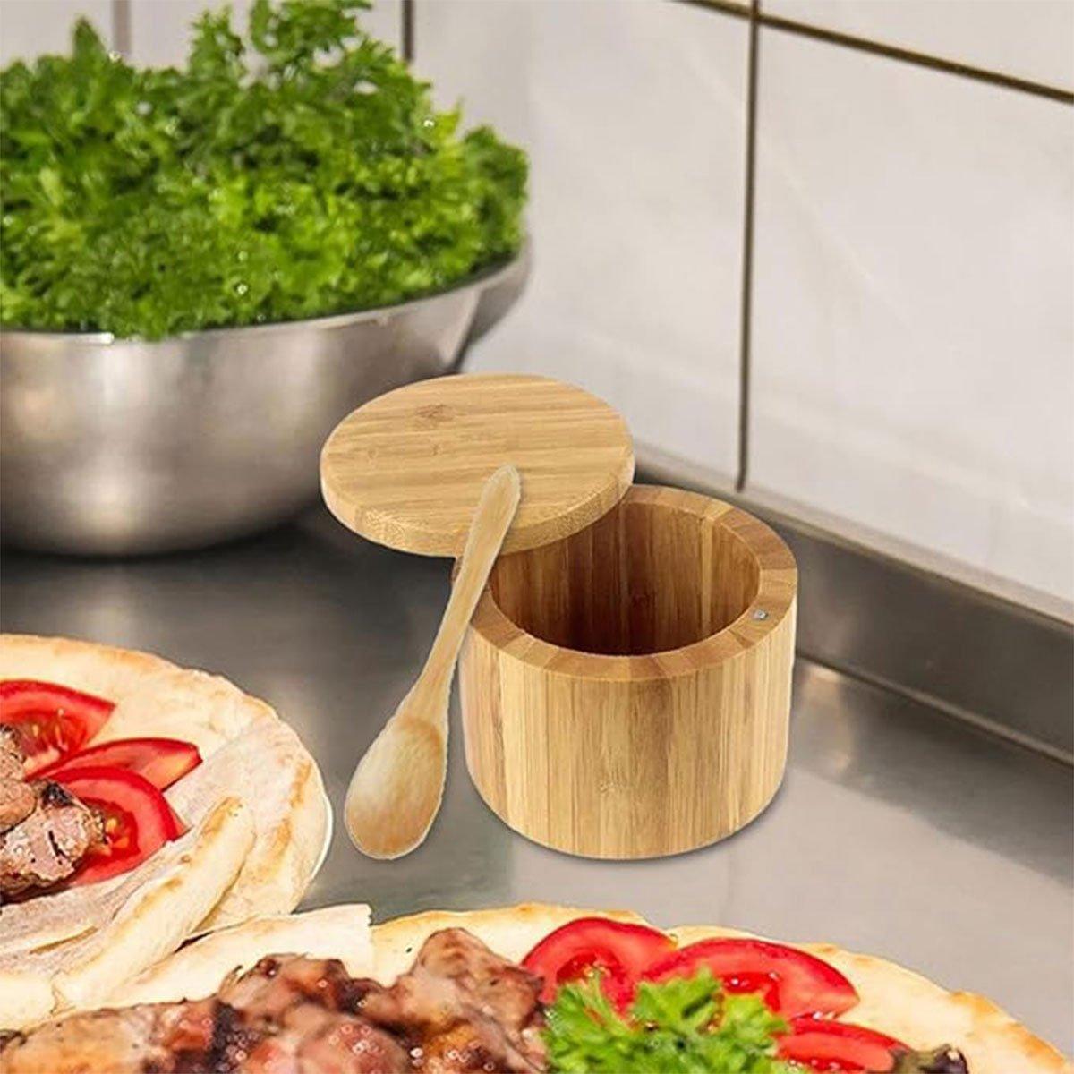 Bamboo Seasoning Pot with Swivel Lid and Spoon – Product View 9