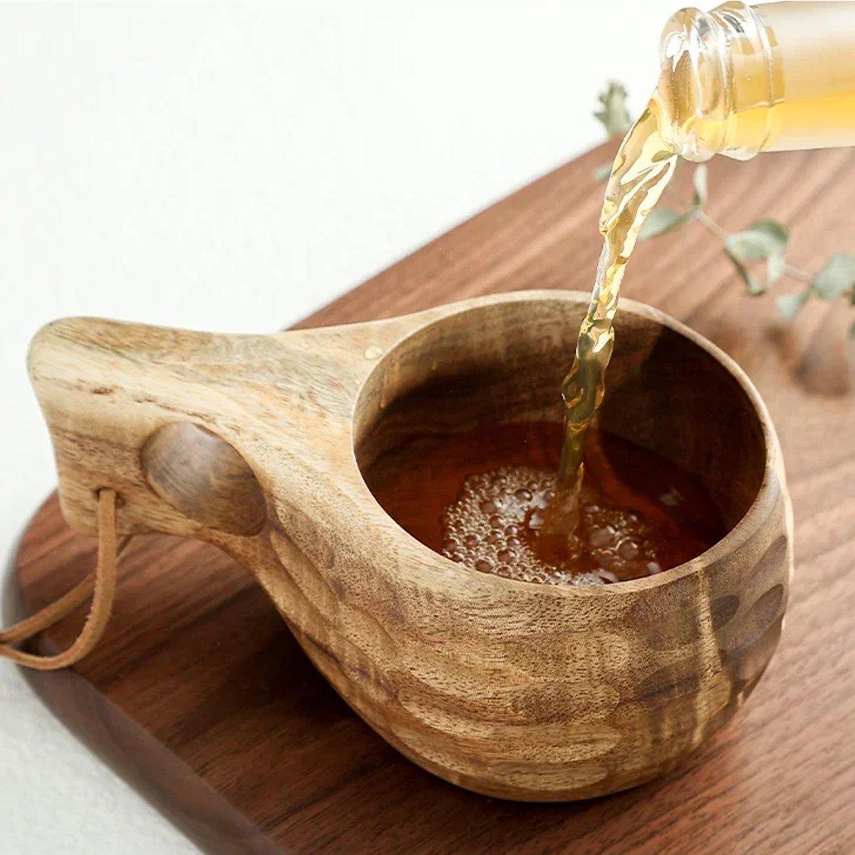 Walnut Wood Drinking Cup with Single Hole Handle – Product View 8