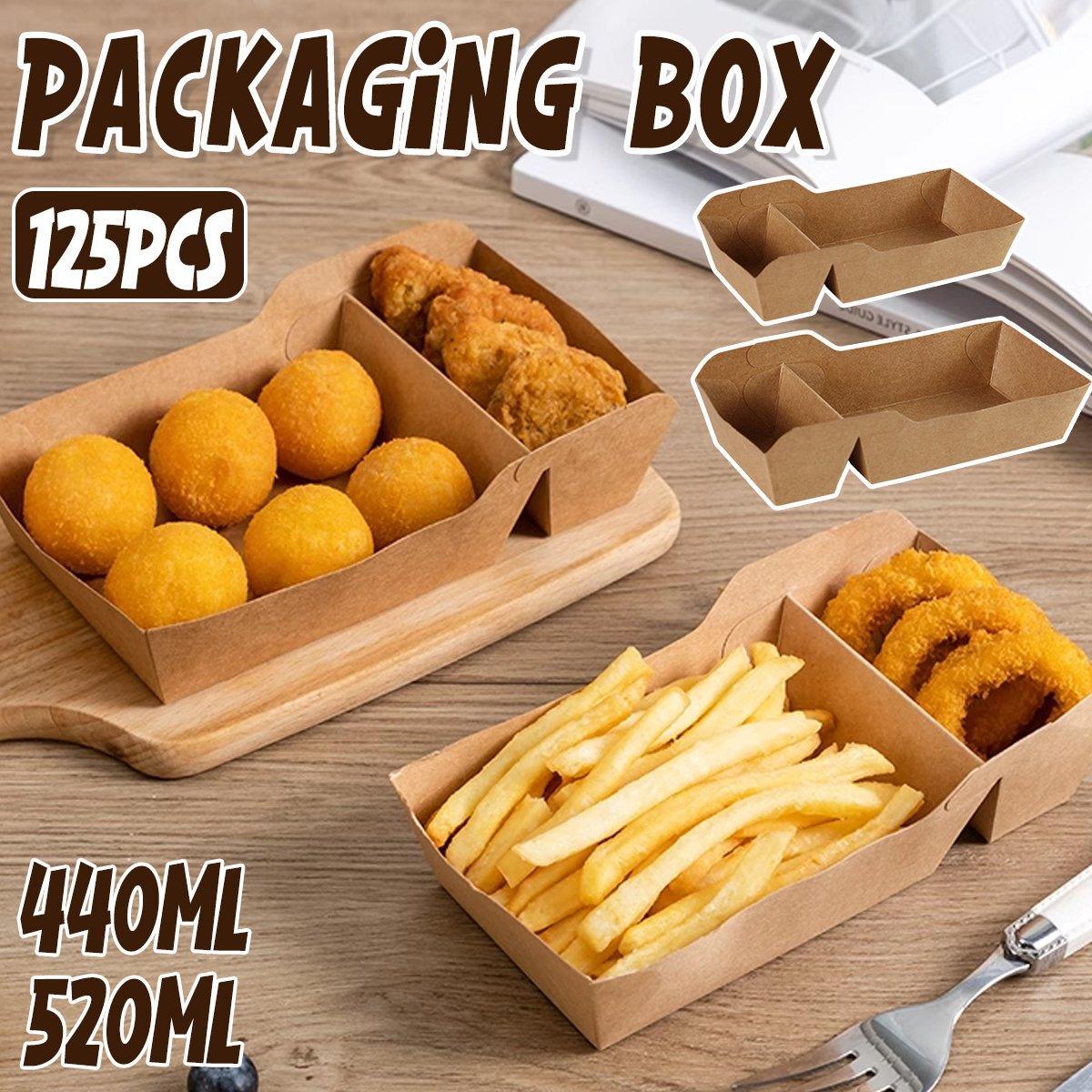 125PCS Dual-Compartment Kraft Food Boxes