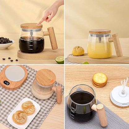 Electric Self Stirring Cup with Woodgrain Handle – Product View 7