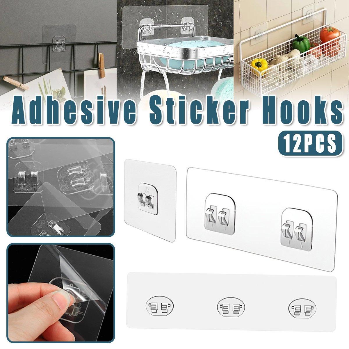12 Pcs No-Drill Clear Hooks for Bathroom Shelves – Product View 2
