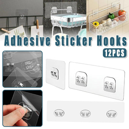 12 Pcs No-Drill Clear Hooks for Bathroom Shelves – Product View 2