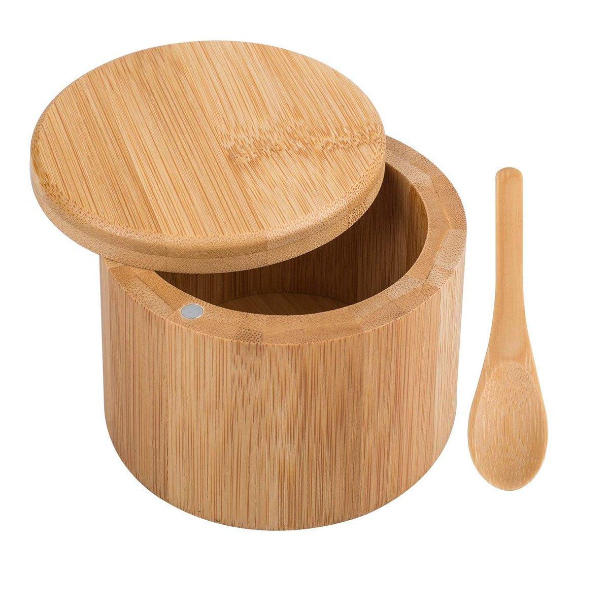 Bamboo Seasoning Pot with Swivel Lid and Spoon