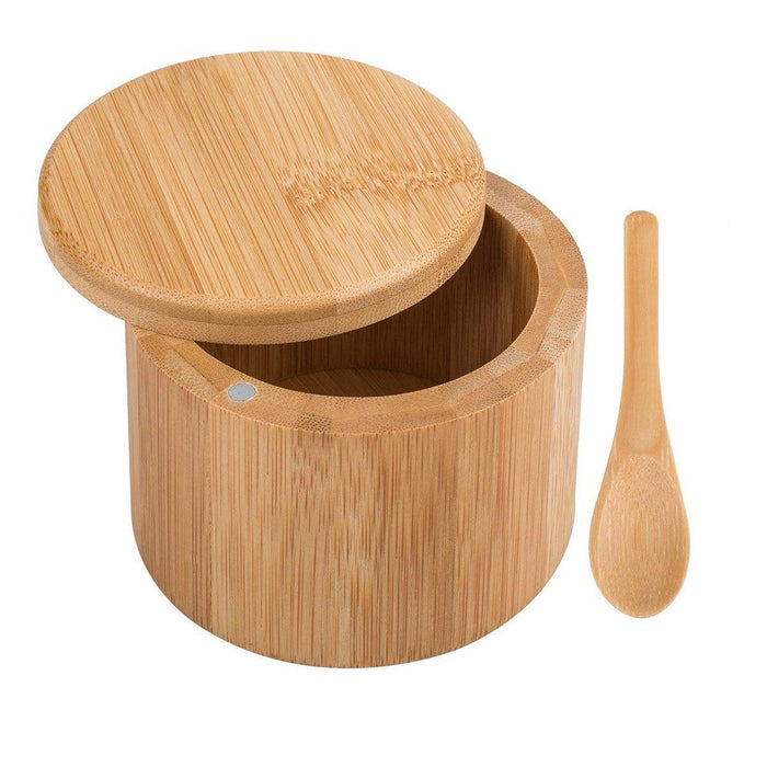 Bamboo Seasoning Pot with Swivel Lid and Spoon