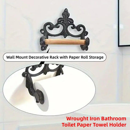Iron Paper Roll Holder with Decorative Towel Bar – Product View 4