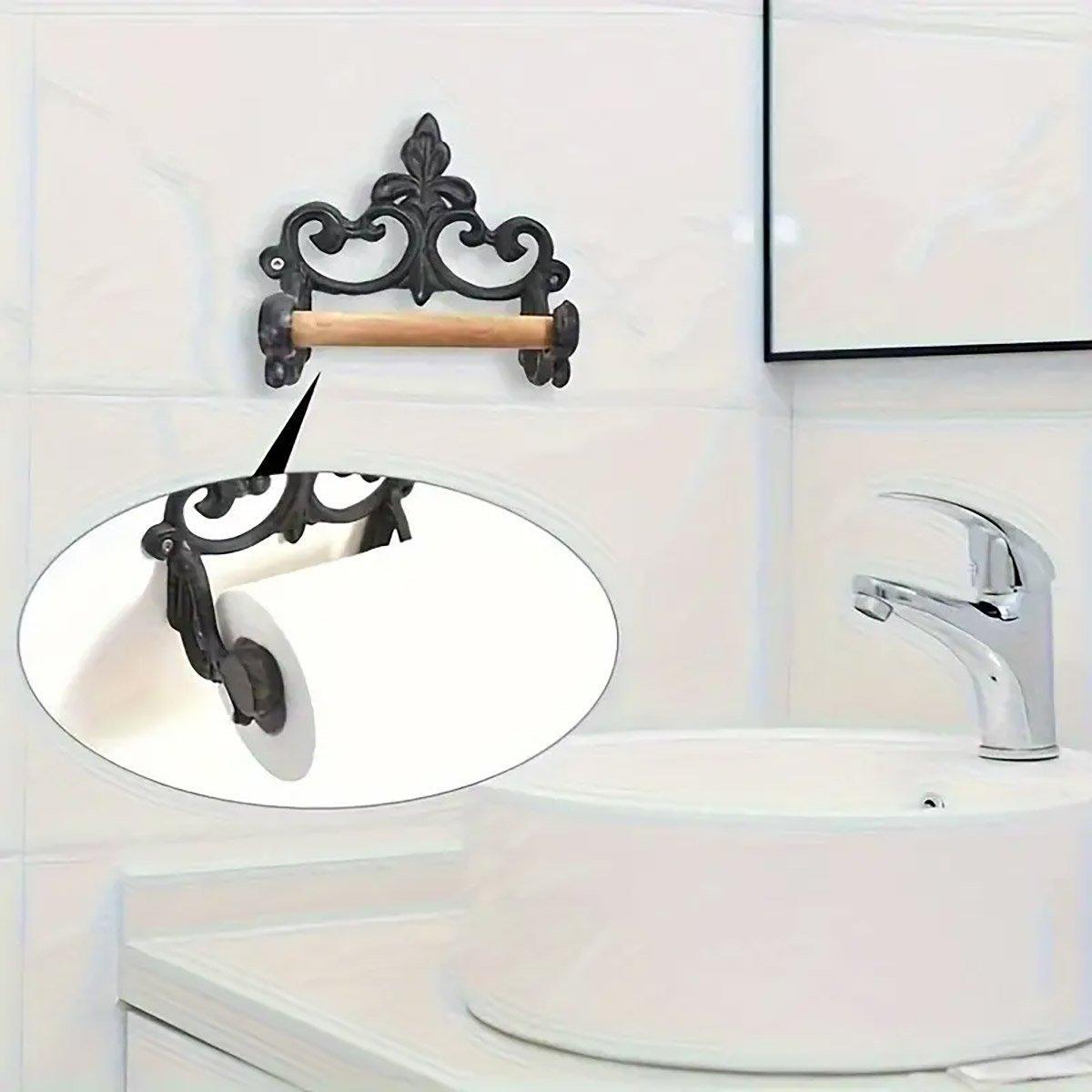 Iron Paper Roll Holder with Decorative Towel Bar – Product View 5