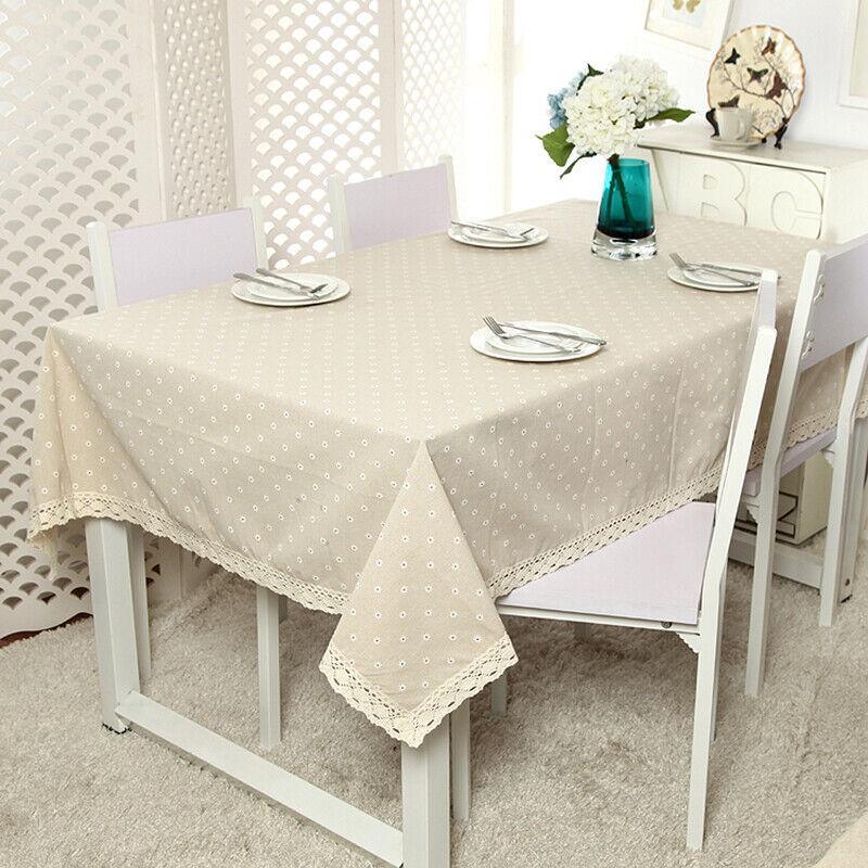 Rectangle Square Tablecloth Table Cover Flower Pattern Dining Table Cloth w/Lace