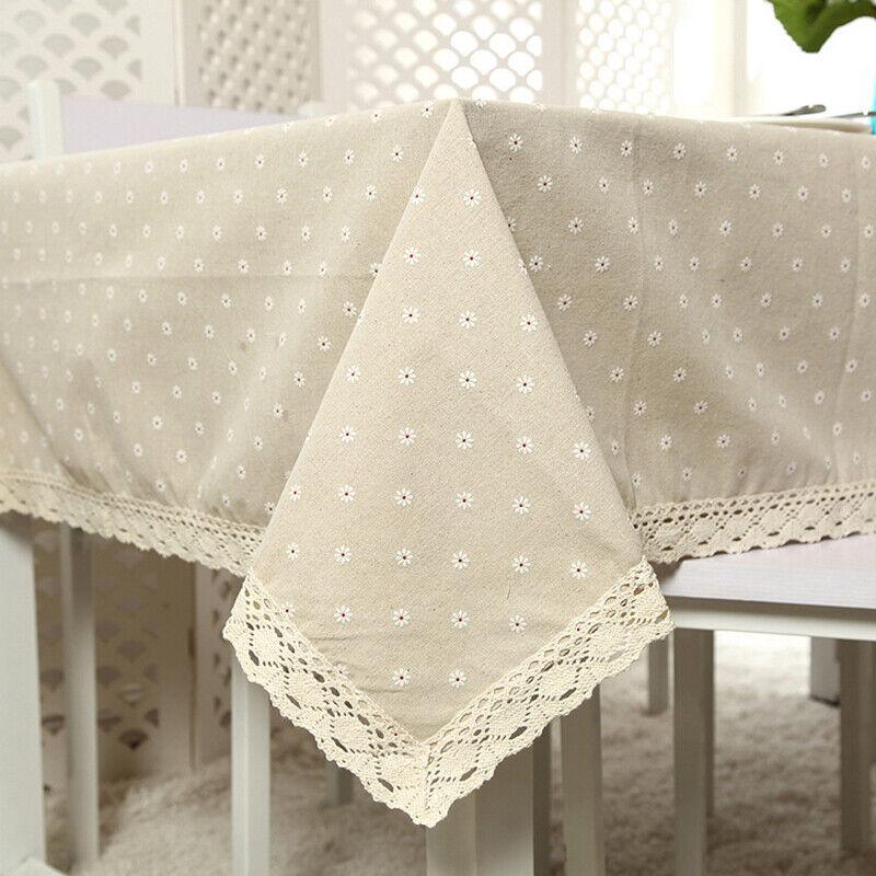 Rectangle Square Tablecloth Table Cover Flower Pattern Dining Table Cloth w/Lace