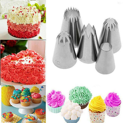 5x Large Cream Icing Piping Nozzles Set Kit Pastry Tips DIY Cake Decorating Tool