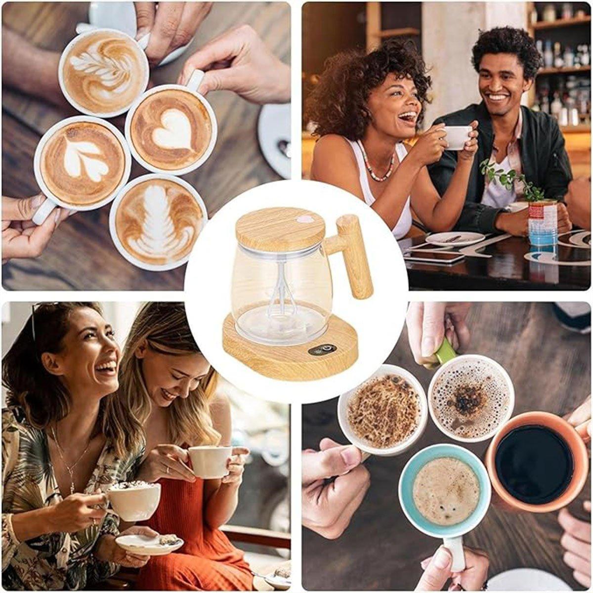 Electric Self Stirring Cup with Woodgrain Handle – Product View 13