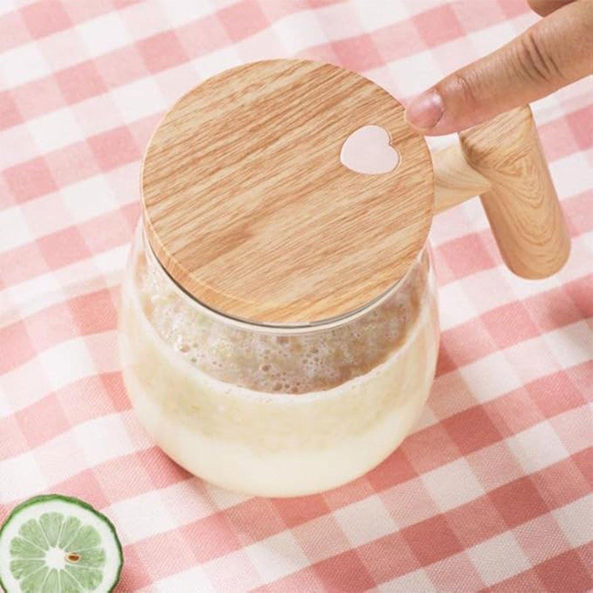 Electric Self Stirring Cup with Woodgrain Handle – Product View 11