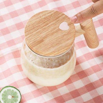 Electric Self Stirring Cup with Woodgrain Handle – Product View 11