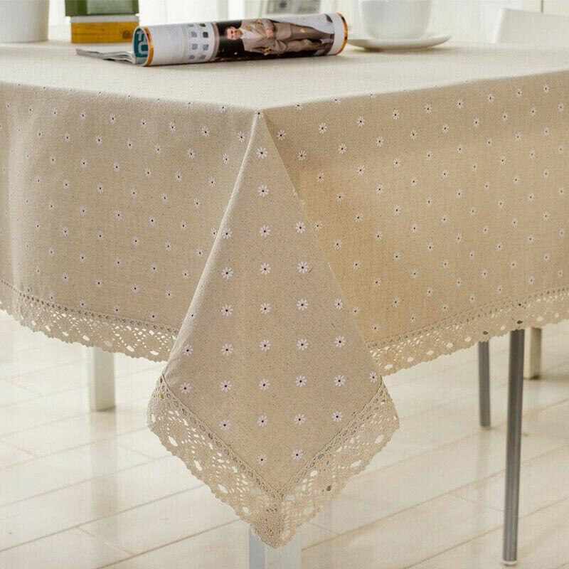 Rectangle Square Tablecloth Table Cover Flower Pattern Dining Table Cloth w/Lace