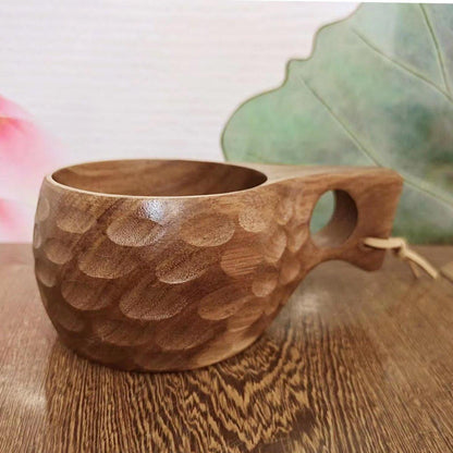 Walnut Wood Drinking Cup with Single Hole Handle – Product View 9
