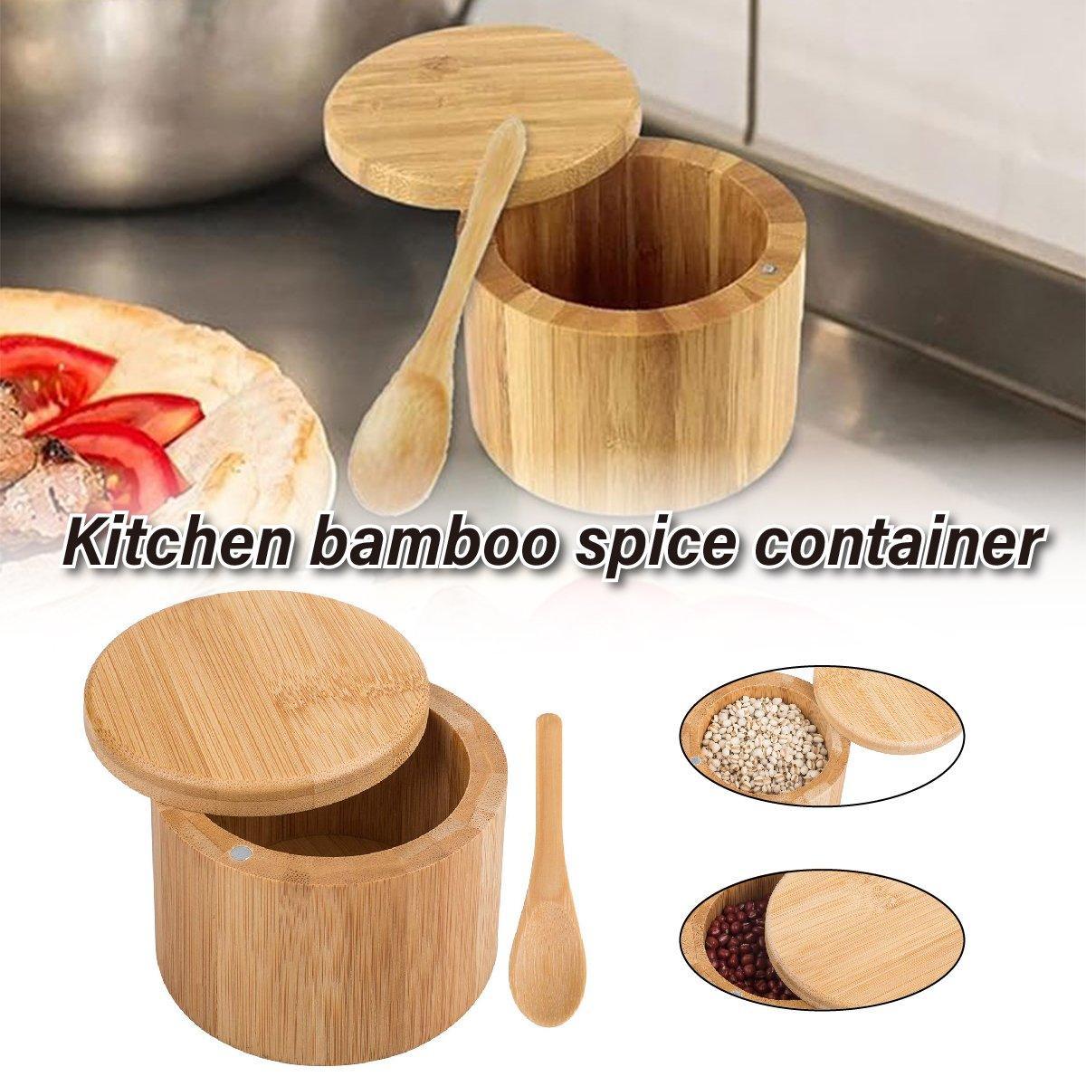 Bamboo Seasoning Pot with Swivel Lid and Spoon – Product View 2