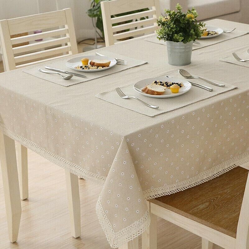 Rectangle Square Tablecloth Table Cover Flower Pattern Dining Table Cloth w/Lace
