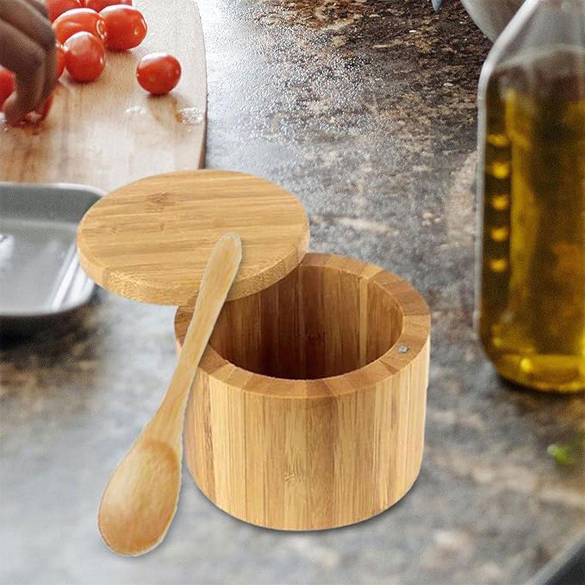 Bamboo Seasoning Pot with Swivel Lid and Spoon – Product View 11