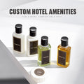 Custom branding reference – Lanrui Series – Shampoo, Shower Gel, Conditioner, Body Lotion. Final design subject to quotation.