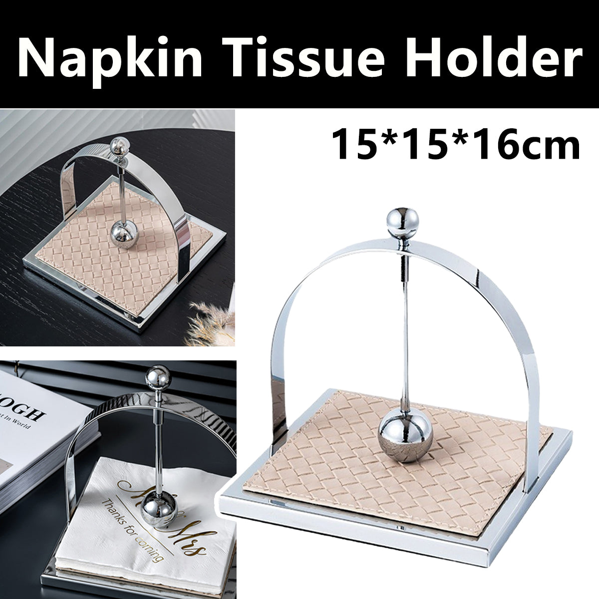 Stainless Steel Square Tabletop Tissue Holder for Kitchen Cafe Restaurant
