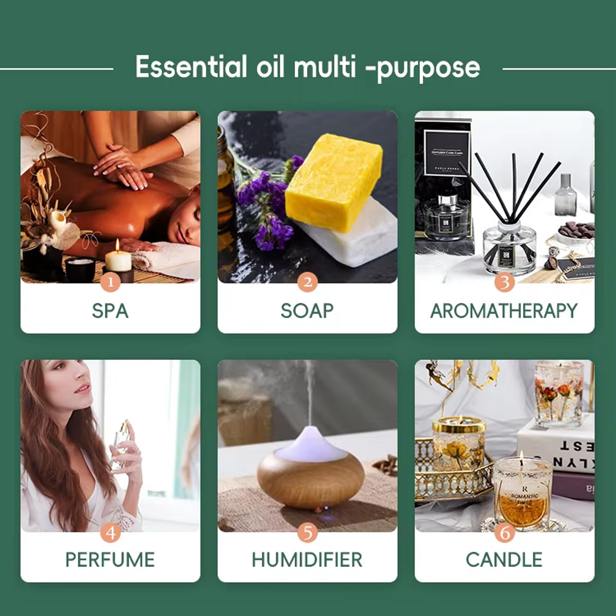Essential Oil Set 6 Bottles Plant Aromatherapy Oils Natural Scent for Diffuser