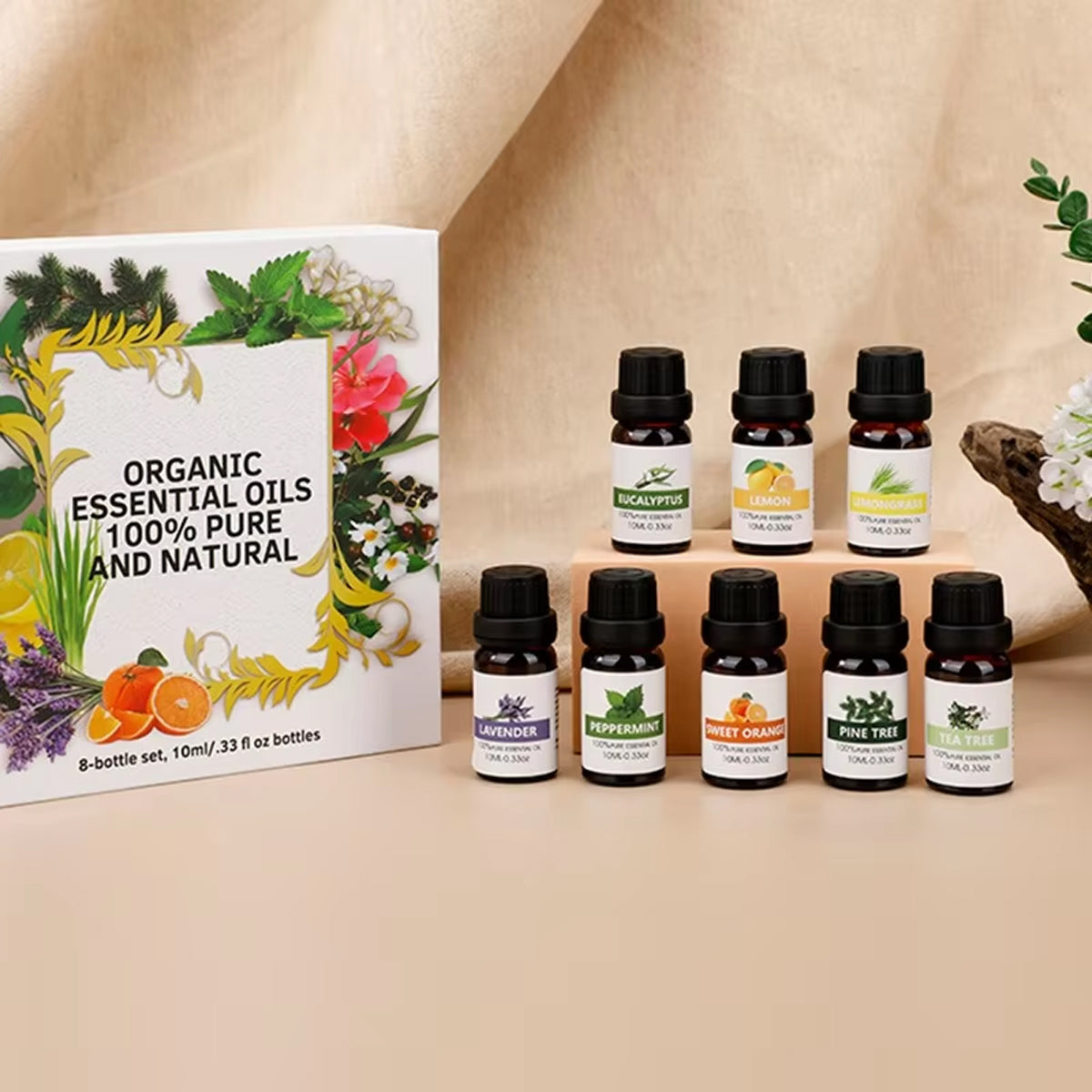 Essential Oil Set 8 Bottles Plant Aromatherapy Oils Natural Fragrance Diffuser