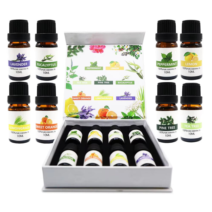8 Pcs Essential Oils with 10ml Amber Bottles