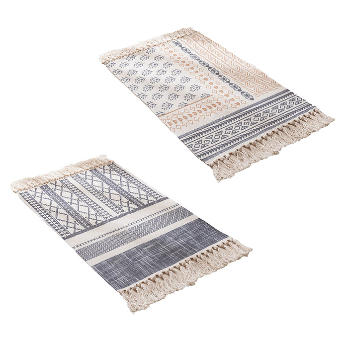 Cotton Floor Rug with Geometric Woven Pattern