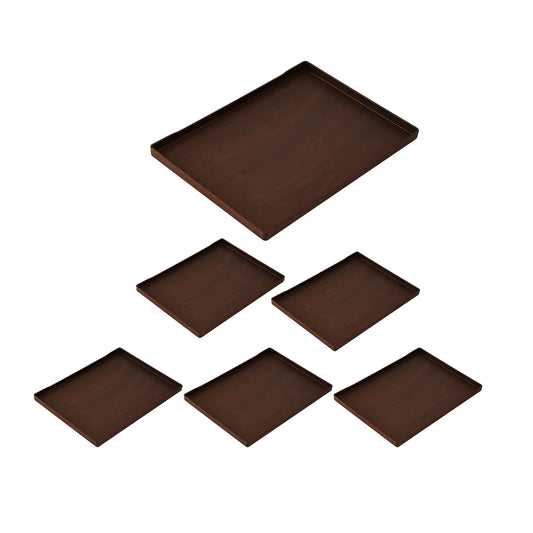 6PCS Rectangular Serving Trays Wood-Grain ABS Anti-Slip Design