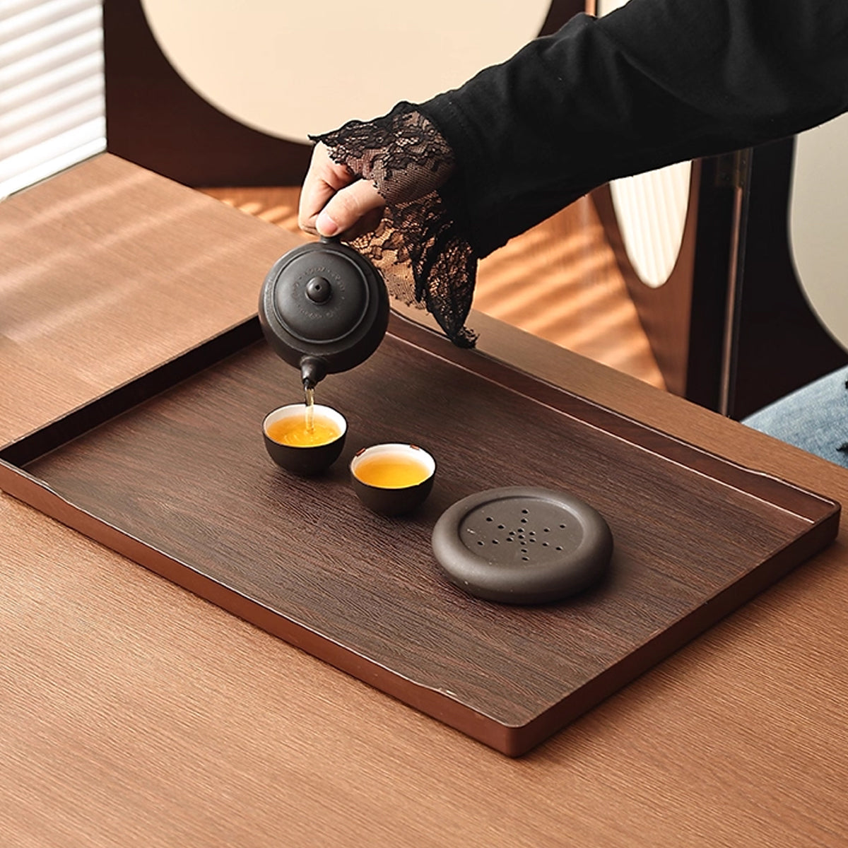 6PCS Rectangular Serving Trays Wood-Grain ABS Anti-Slip Design