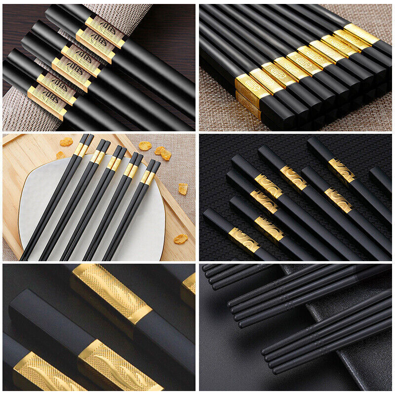 10 Pairs Reusable Alloy Chopsticks Dishwasher Safe Non-Slip