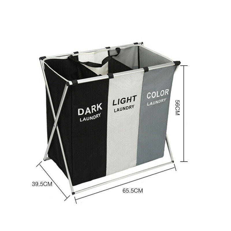 3 Sections Folding Laundry Hamper Sorter Oxford Cloth Basket