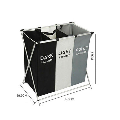 3 Sections Folding Laundry Hamper Sorter Oxford Cloth Basket