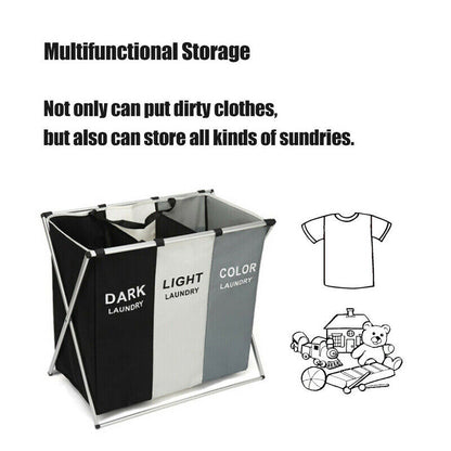 3 Sections Folding Laundry Hamper Sorter Oxford Cloth Basket