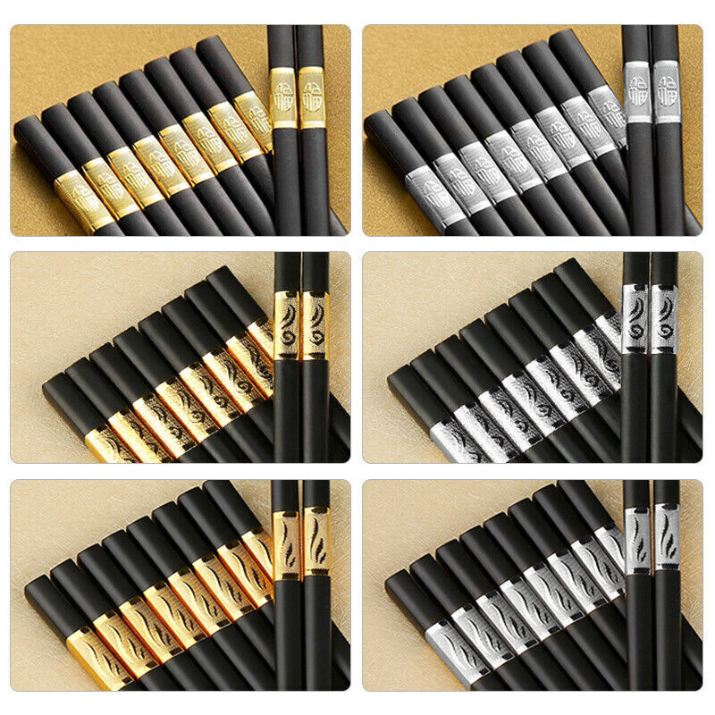10 Pairs Reusable Alloy Chopsticks Dishwasher Safe Non-Slip