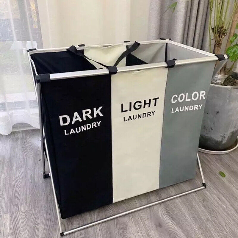 3 Sections Folding Laundry Hamper Sorter Oxford Cloth Basket