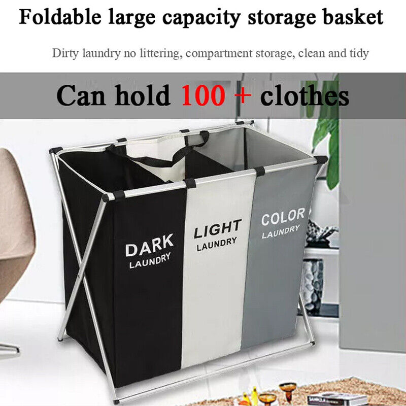 3 Sections Folding Laundry Hamper Sorter Oxford Cloth Basket