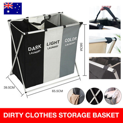 3 Sections Folding Laundry Hamper Sorter Oxford Cloth Basket
