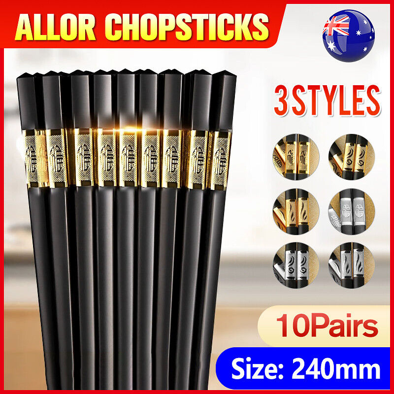 10 Pairs Reusable Alloy Chopsticks Dishwasher Safe Non-Slip
