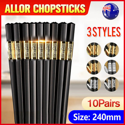 10 Pairs Reusable Alloy Chopsticks Dishwasher Safe Non-Slip
