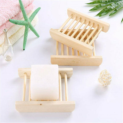 Natural Wooden Bamboo Soap Dish Tray Holder Storage Soap Rack Box Soap Dishes AU