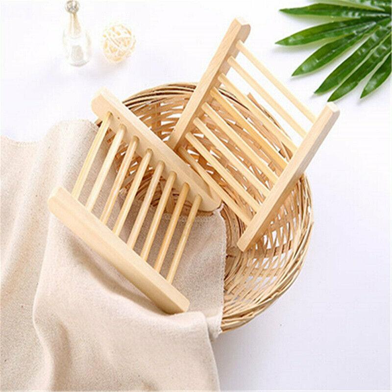 Natural Wooden Bamboo Soap Dish Tray Holder Storage Soap Rack Box Soap Dishes AU