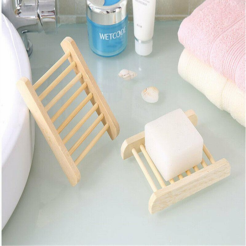 Natural Wooden Bamboo Soap Dish Tray Holder Storage Soap Rack Box Soap Dishes AU