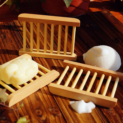 Natural Wooden Bamboo Soap Dish Tray Holder Storage Soap Rack Box Soap Dishes AU