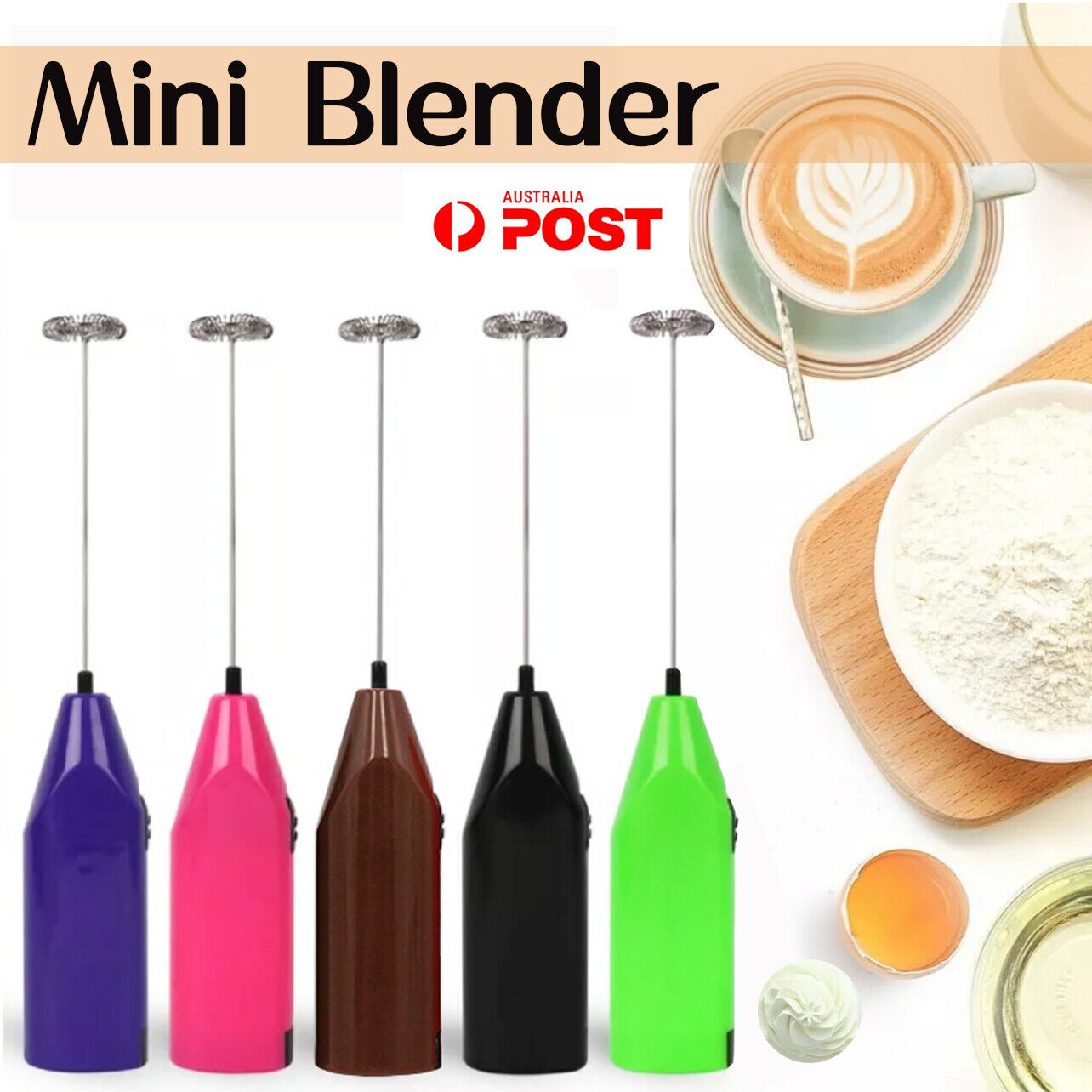 Electric Mini Milk Frother Handheld Whisk Egg Beater for Coffee Kitchen