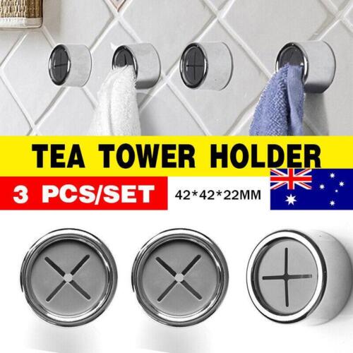 3PCS Tea Towel Holder Grip Hook Cloth Kitchen Chrome Push In Clip Self Adhesive